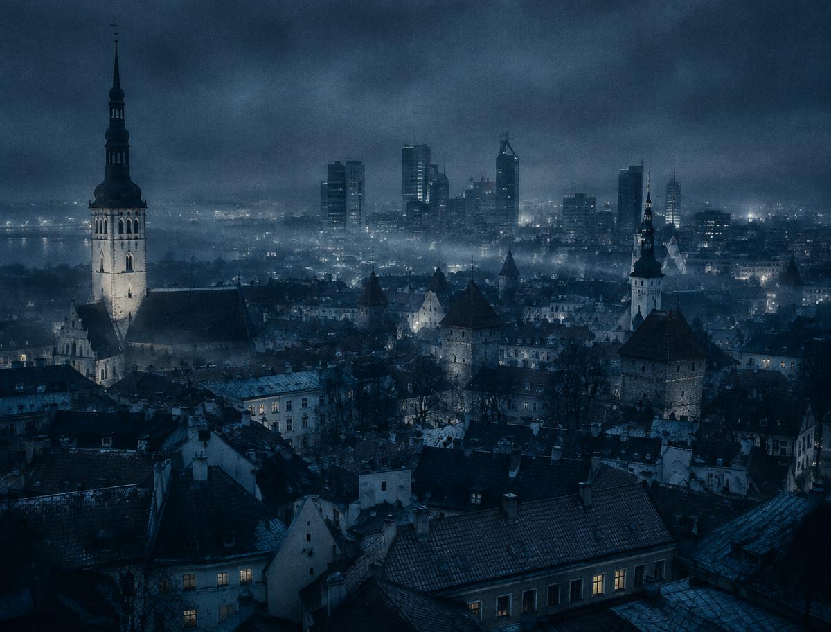 Vue nocturne des toits de Tallinn